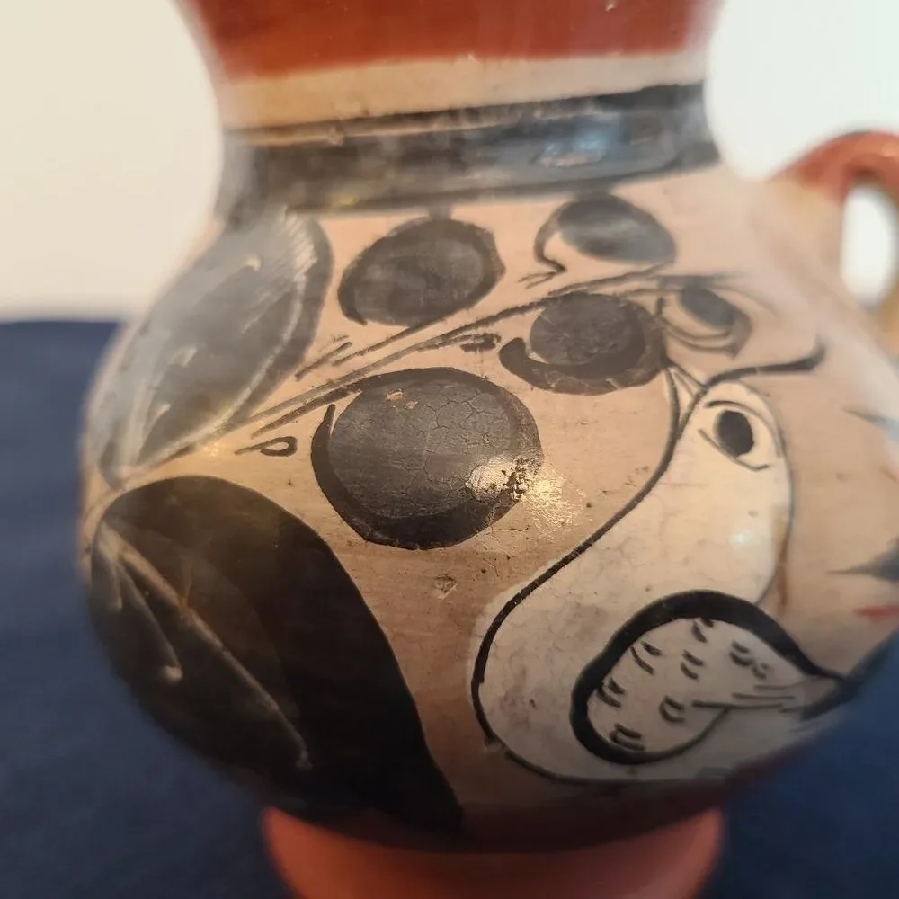 Vintage Folk Art Clay Pottery Mini Jug Pitcher - Unmarked - Made in Mexico?